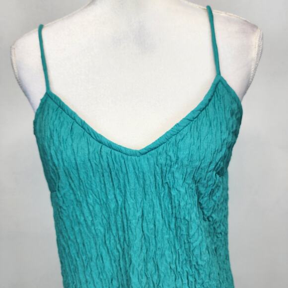 Vintage Y2K Slip Dress Size M 10 Blue Crinkle Textured V-neck Retro 2000s Chic - Picture 3 of 13